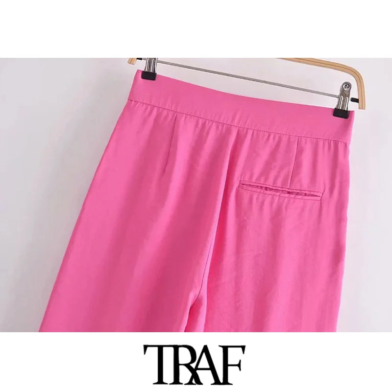 Брюки женские TRAF с боковыми карманами широкие высокой талией на молнии |