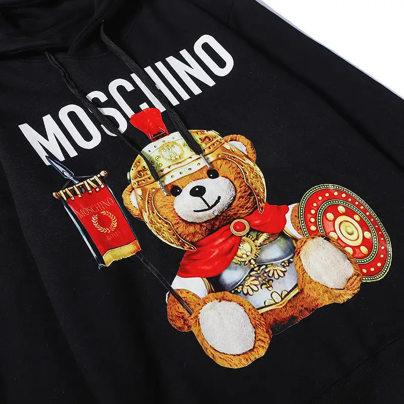 

New hooded Sweatshirt female tide Moschino armor flag-raising bear loose casual cotton couple tide brand Long Sleeve Casual Coat