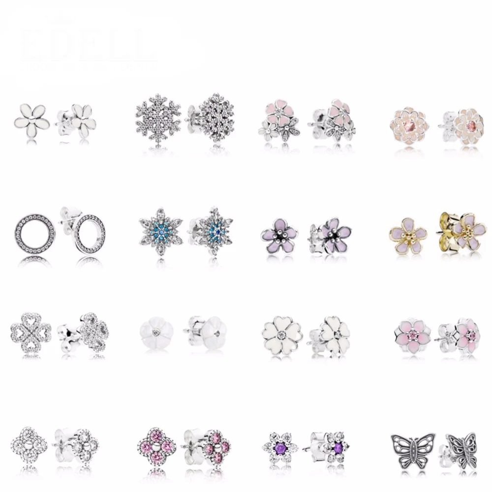 

2019 New Standard S925 Sterling Silver Genuine High Quality Original Snowflake Sparkling Gemstone Fashion Charm Earrings