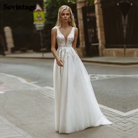 sevintage boho wedding dresses sexy v neck appliques lace backless bohemian wedding bridal gowns vestido de noiva 2021