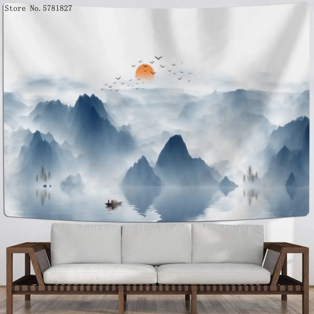 Настенный гобелен в китайском стиле с 3D рисунком настенный изображением гор воды