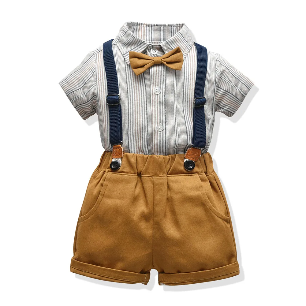 

Boys short-sleeved striped shirts, shorts, pants and pants suits