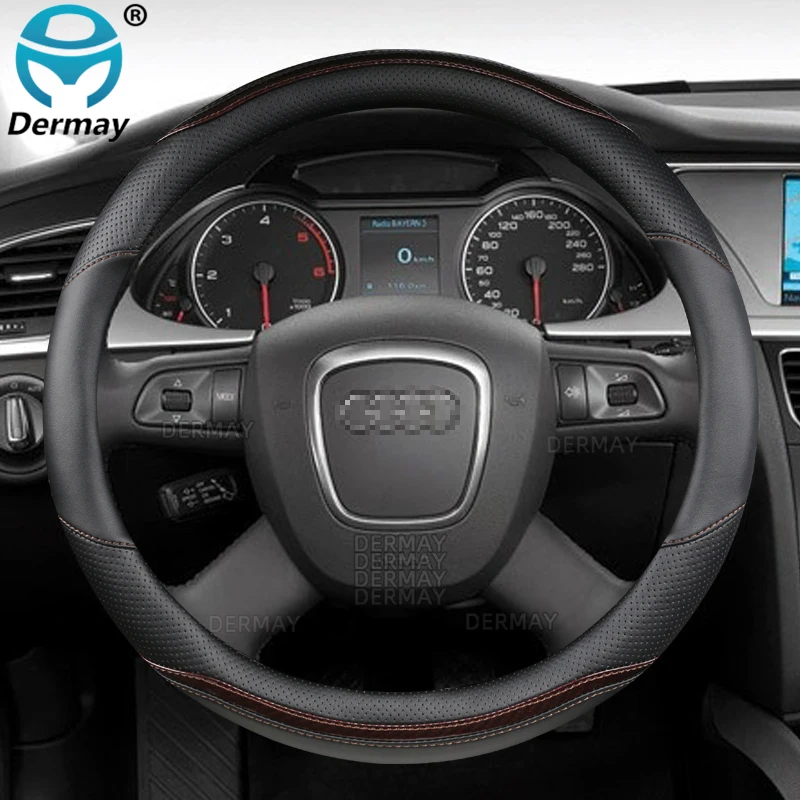 

for Audi A6 C6 2004~2011 A6L S6 RS6 Allroad Quattro DERMAY Car Steering Wheel Cover Carbon Fibre + PU Leather Auto Accessories