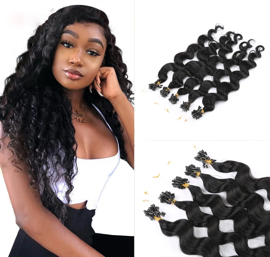 Natural Black Hair Extensions  Human Hair Deep Wave  Remy Micro Loop Hair Extensions For Women