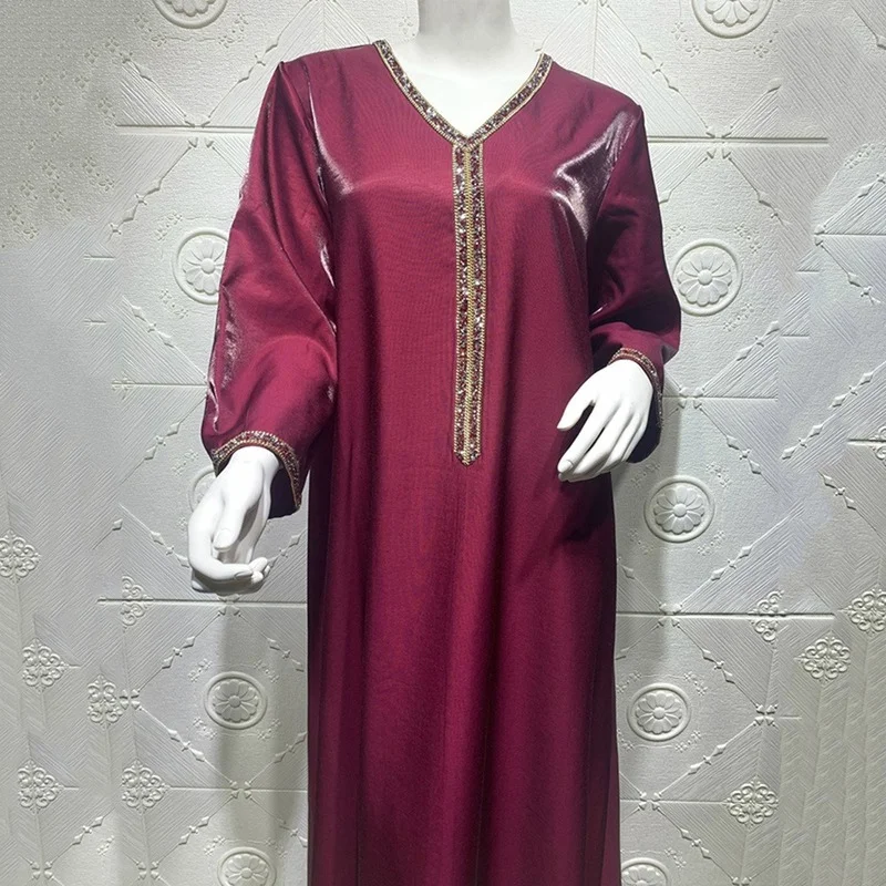 Мусульманский атласное Макси платье Абая Дубай Арабский Кафтан модные Алмаз