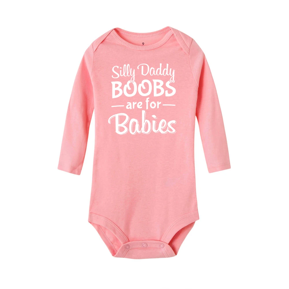 Забавный комбинезон для новорожденных мальчиков и девочек с принтом «Silly Daddy Boobs»; хлопковый Модный комбинезон унисекс с длинными рукавами для малышей