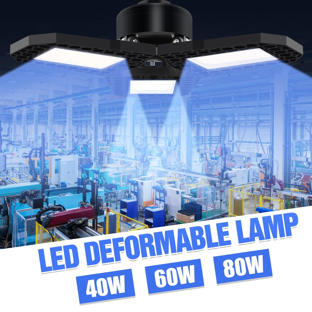 

40W 60W 80W LED Garage Lamp UFO Bulb 220V Light Deformable Lampara Led E27 Ceiling Light Warehouse Industrial Lighting E26 Bulb