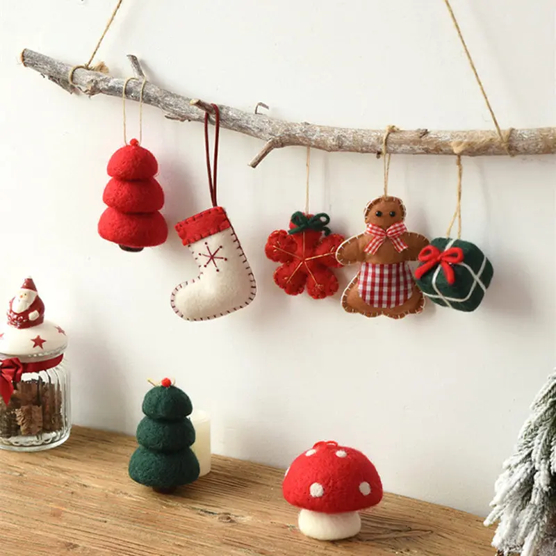 Wool Felt Cane Star Socks Christmas Tree Ornament DIY Christmas Decoration For Home Hanging Pendant Craft Xmas Gifts Party Decor