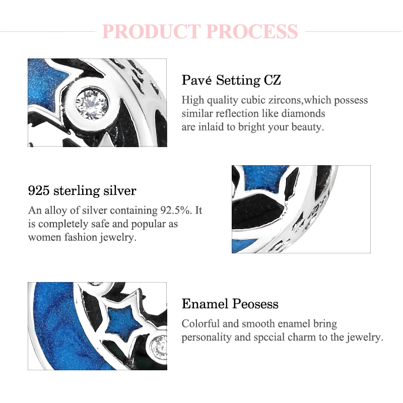 Женский браслет-Шарм Луна и звезды из серебра 925 пробы | Украшения аксессуары