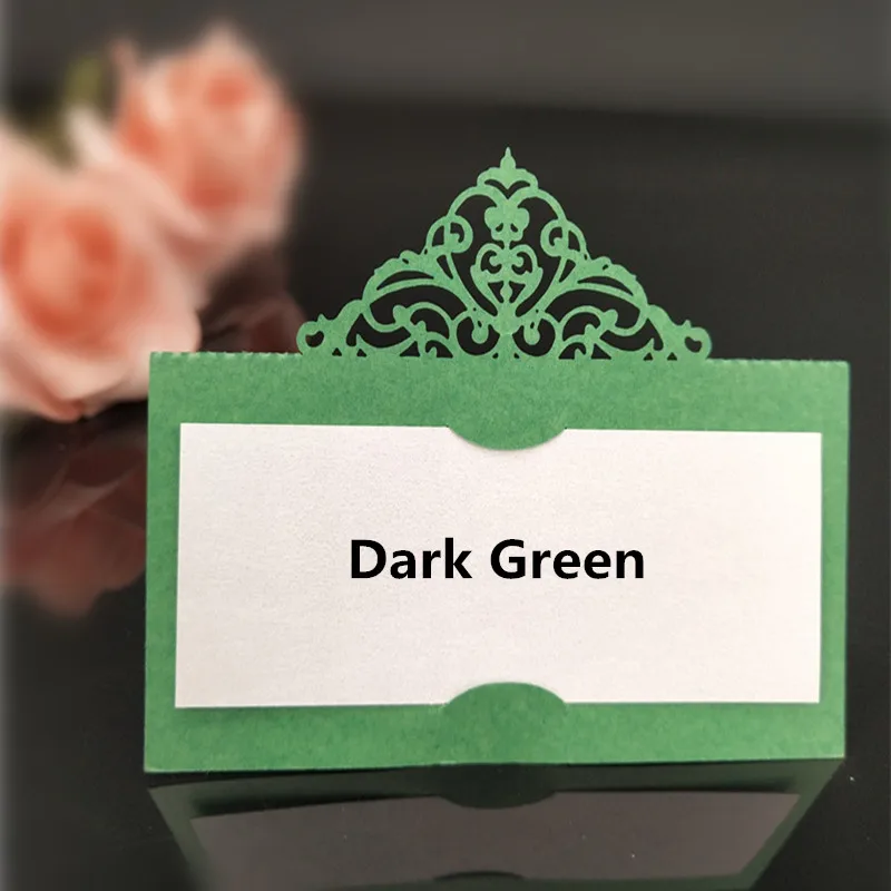 dark green 10/50/100 шт. лазерная резка свадебные сидения карточка с местом для указания имени Свадебные настольная игра карты для свадьбы или торжественного случая, хороший подарок на день рождения украшения - Цвет: dark green