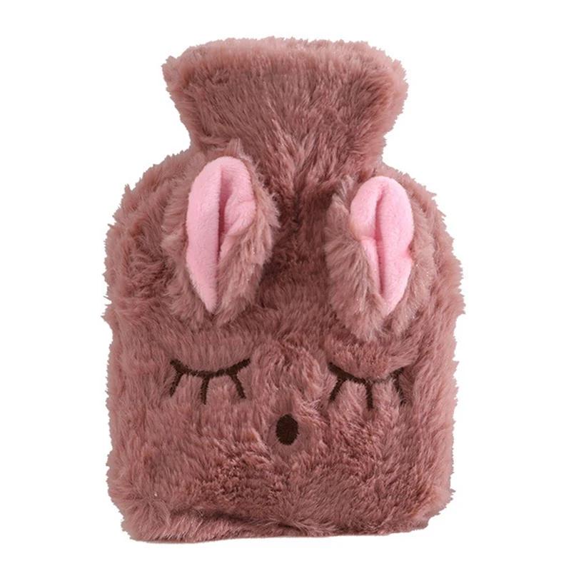 

1PC Cute Cartoon Smile Rabbit Plush Fabrics Hot Water Bottle Cover Removable Washable Explosion-proof Warm Water Bag