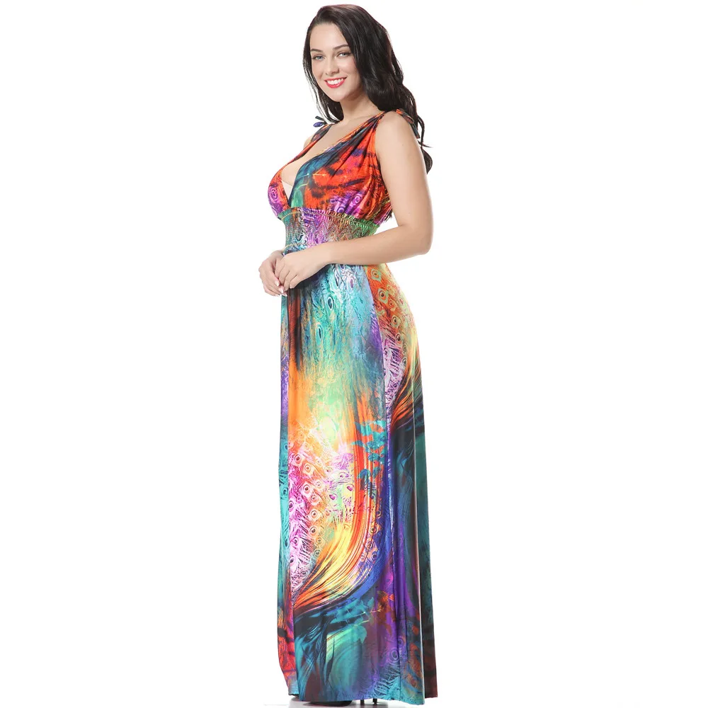 Новый 2020 Для женщин Летнее Boho праздничное пляжное платье размера плюс 7XL Печатных