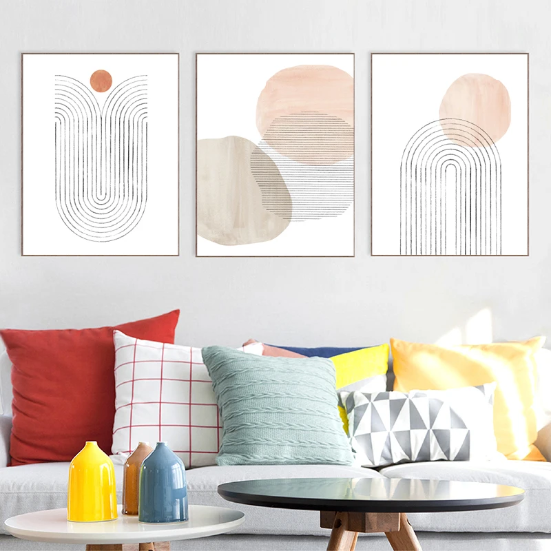 

Blush Pink Watercolor Abstract Canvas Painting Minimalist Poster Wall Art Pictures for Living Room Gallery Aesthetic Home Decor
