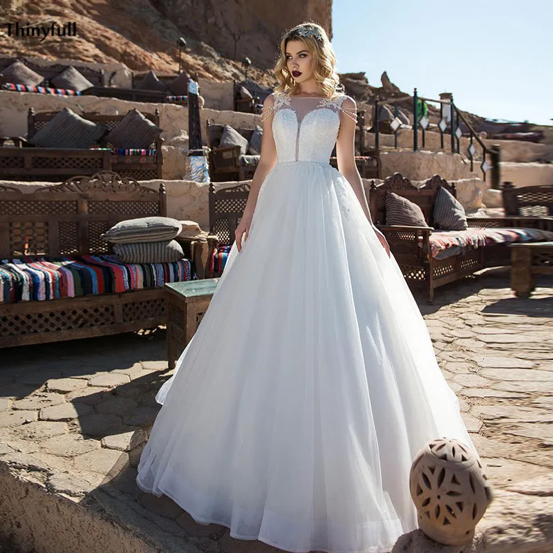 

Thinyfull богемные Свадебные платья с кружевной аппликацией, Пляжное ТРАПЕЦИЕВИДНОЕ платье для невесты, свадебное платье для вечеринки, Vestido De ...