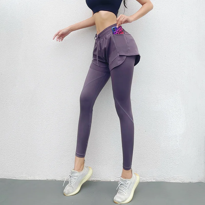 

Женские штаны для фитнеса, бега, йоги, тренажерного зала, пуш-ап, поддельные леггинсы из двух частей, быстросохнущие облегающие колготки, спо...
