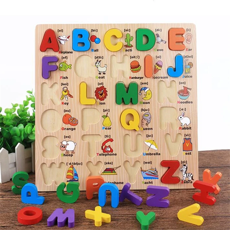 

Hot Montessori Materials Capital Lowercase Alphabet Puzzle Board Language Learning Board Montessori Educational Wooden Toys