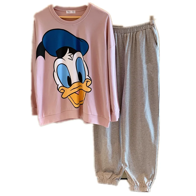 Disney Donald Duck Autumn Pajamas Sets Womens Outfits Long Sleeve Blouse and Sheer Pants Pyjama Femme Conjuntos De Pijama Winter