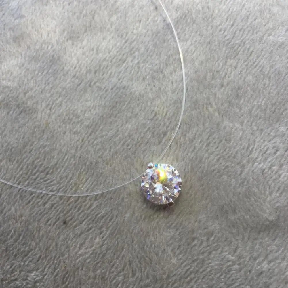 Модные женские круглый кубический цирконий кулон рыболовная леска ожерелье