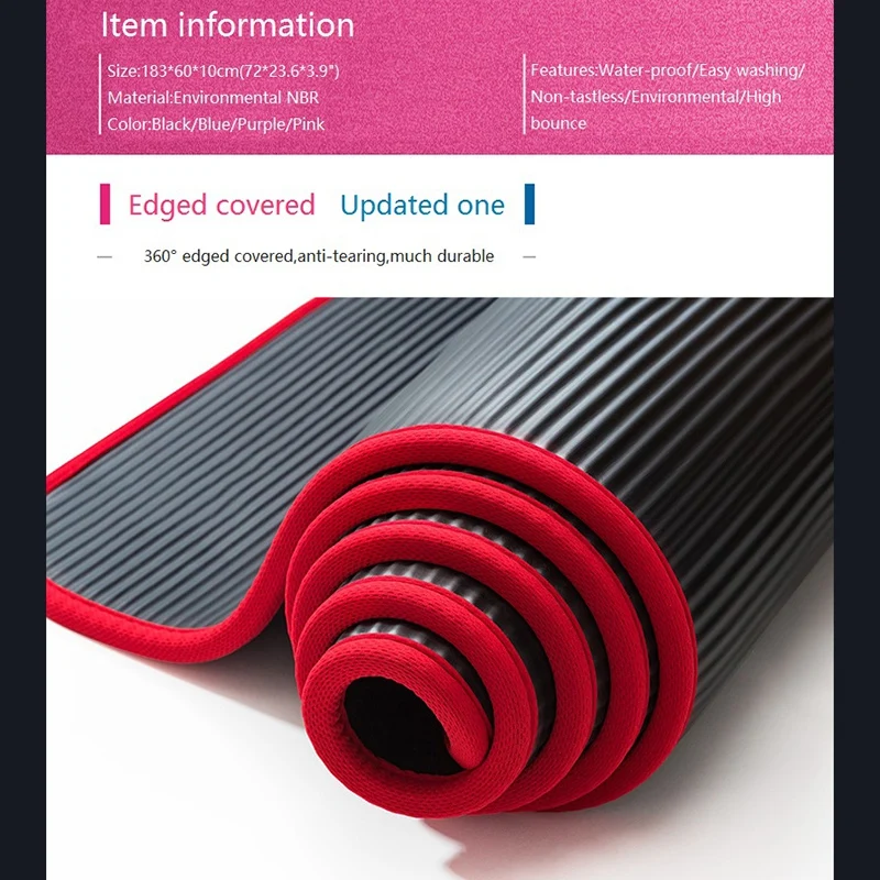 

10Mm Thick Non-Slip Yoga Mat Nbr Fitness Pilates Mat Anti-Tearing Edge Beginner Yoga Mat 72x24Inch