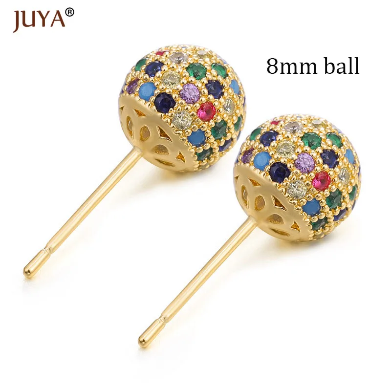 8mm ball gold Корейская мода милые круглые серьги-шарики в стиле диско Роскошные циркониевые стразы серьги-гвоздики для женщин девочек рождественские подарки - Окраска металла: 8mm ball gold