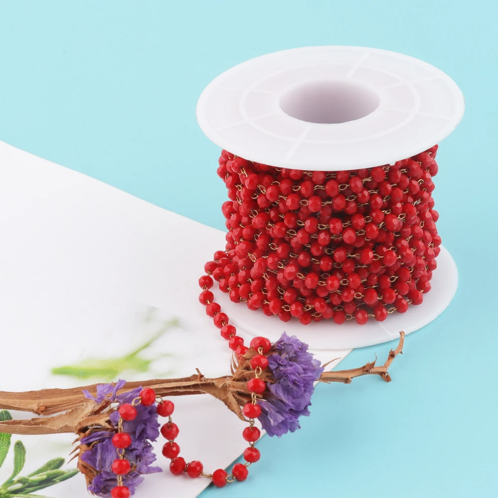 

10yard/lot 3.5x1.2mm Copper Crystal Beads Craft Chain Red Color Sunglass Chain For DIY Jewelry Making Findings Accessories