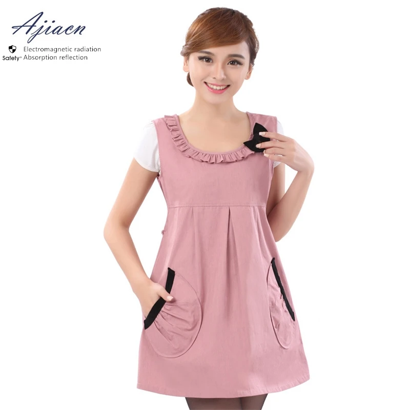 

Ajiacn Genuine electromagnetic radiation protective metal fiber dress Sweet style EMF shielding pregnant woman clothing