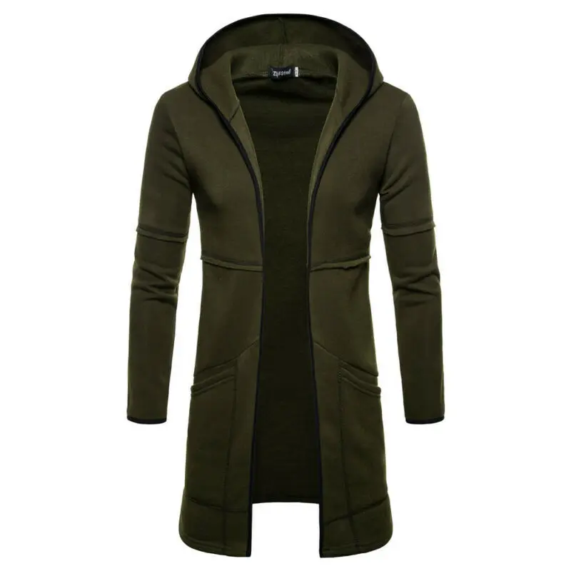 

Мужские повседневные толстовки с длинным рукавом, Свободное пальто с капюшоном, однотонные модные мужские пуловеры на молнии с карманами в ...