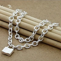 classic style 925 silver color square lock pendant necklaces for women men brand jewelry lover gift