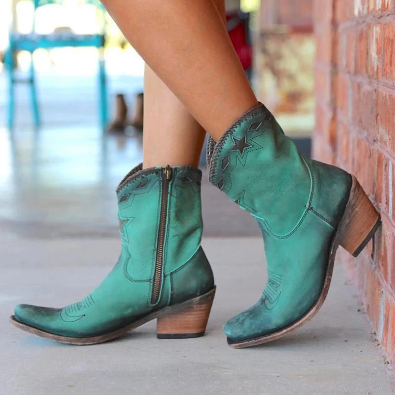 Популярные женские ботильоны в стиле ретро ковбойские Кожаные Ботинки на
