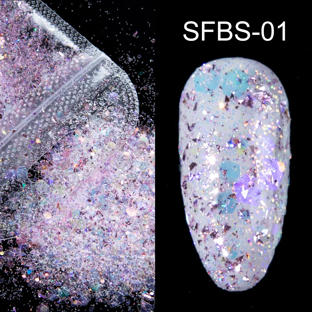 Голографическая нестандартная блестящая пудра смешанной формы лазерная для