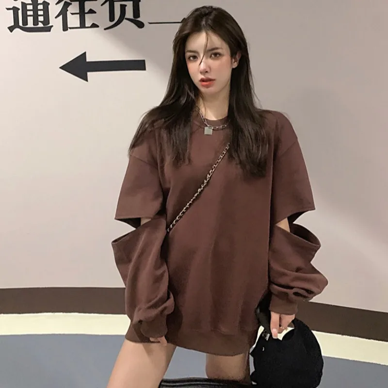 

Korean Version of The New Women's Clothing Hollow Loose Plus Size Slim Slimming Long-sleeved Autumn Fashion Sweatshirts Top