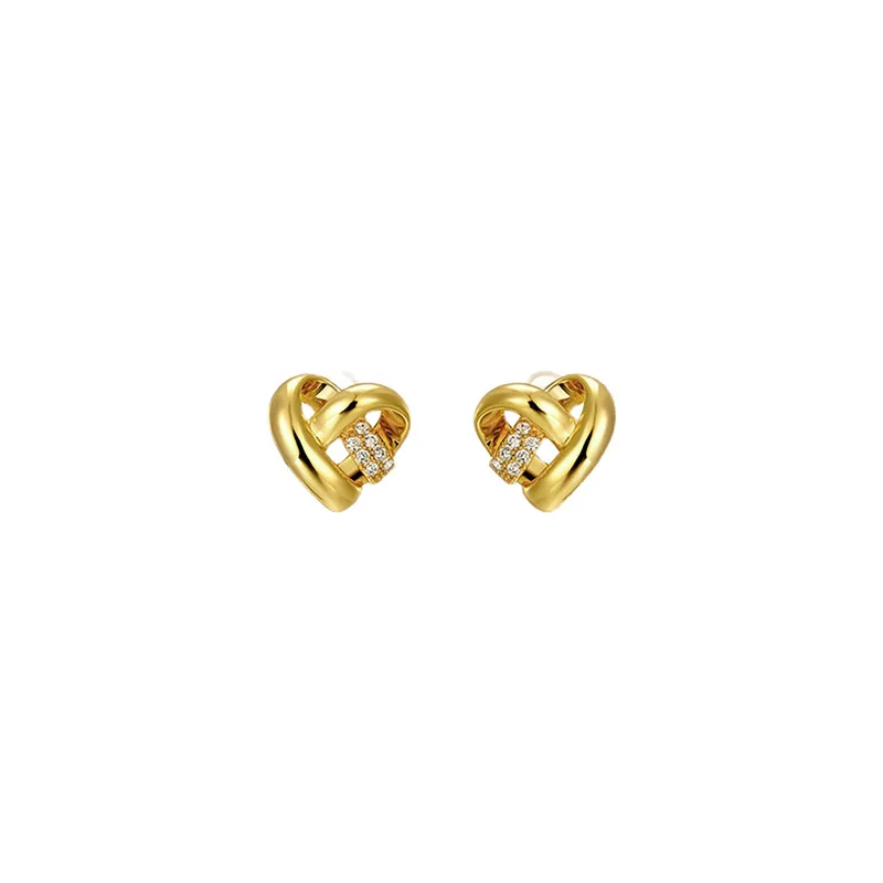 

LOVOACC Chic Gold Color Twisted Love Heart Earrings for Women Hollow Metallic Shiny Rhinestones Heart Stud Earrings Brincos 2021