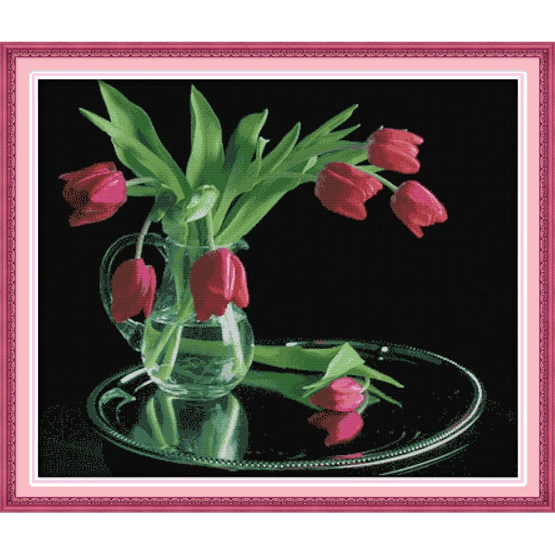 

Everlasting Love Tulip (2) Chinese Cross Stitch Kits Ecological Cotton Stamped Printed 11CT 14CT DIY Gift Christmas Decoration
