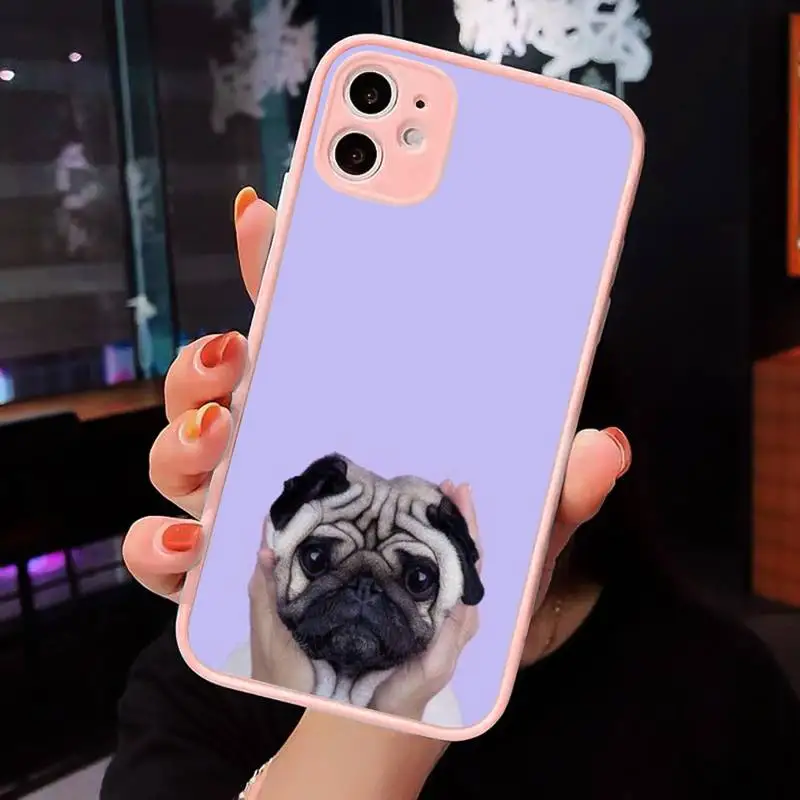 

Bulldog cute animal cute pet Phone Case Matte transparent For Pink iPhone 12 Mini 11 Pro XR XS Max 7 8 Plus X Back Cover
