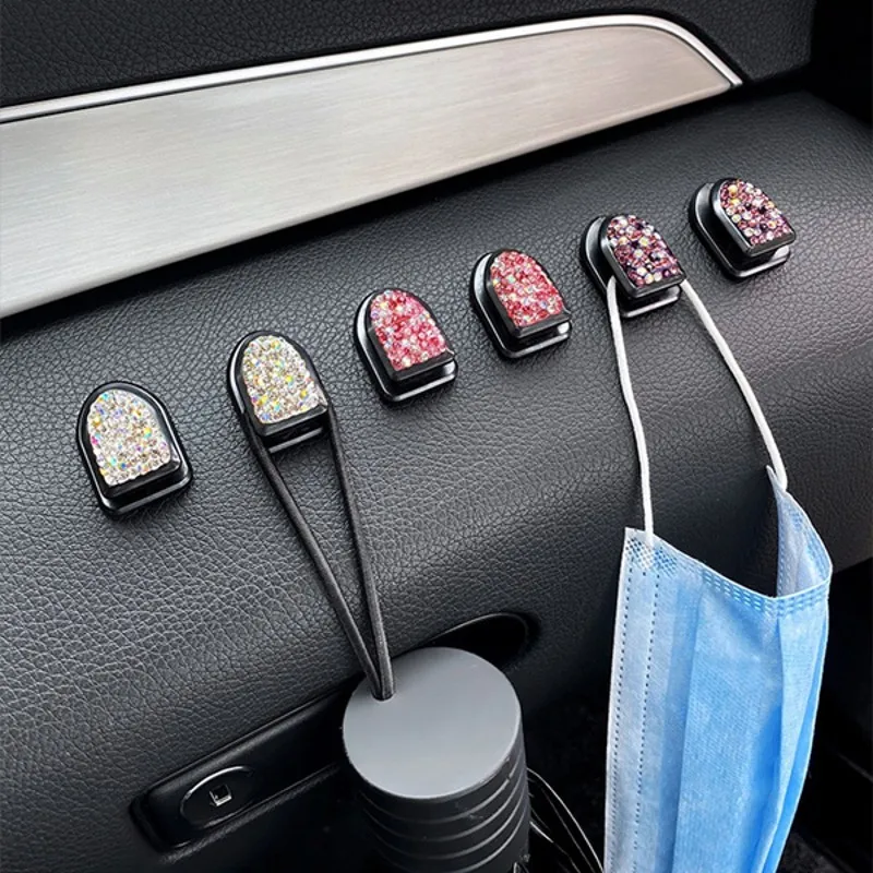 Crystal Rhinestone Car Hooks Seat Back Hidden Holder For Bag Purse Hangers Home Office Hooks Storage Car Styling Accessories