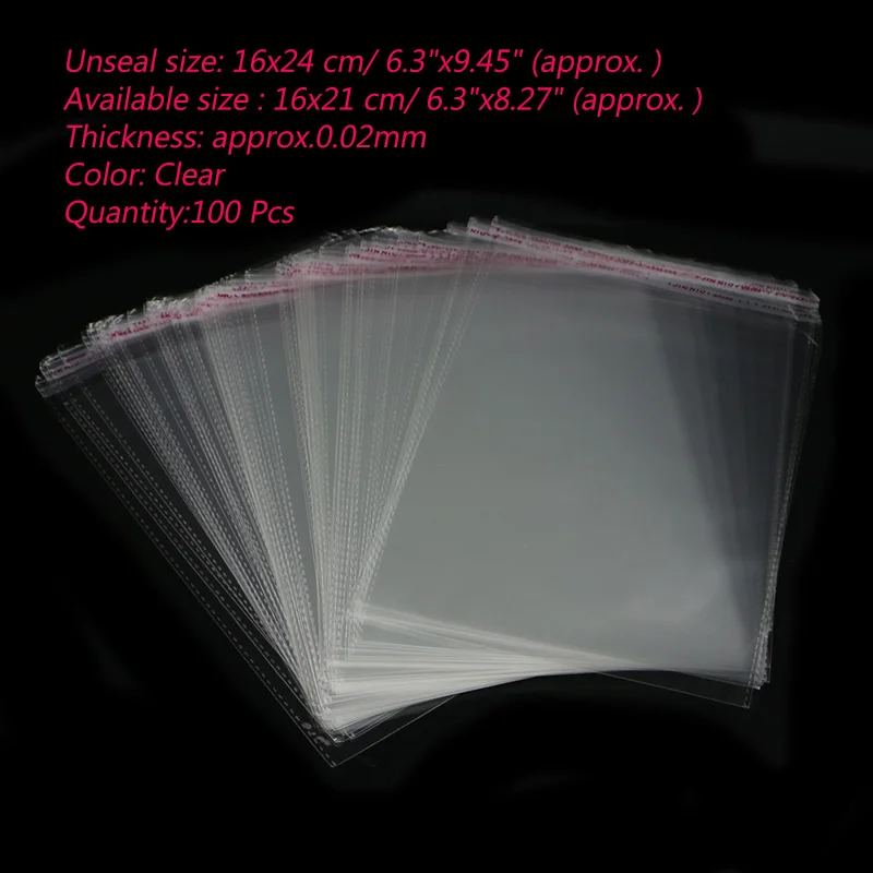 

100Pcs Clear Self Adhesive Seal Plastic Bags Lots DIY Jewelry Storage 8x12cm,10*15cm,14*20cm,16*24cm,Drop Shipping
