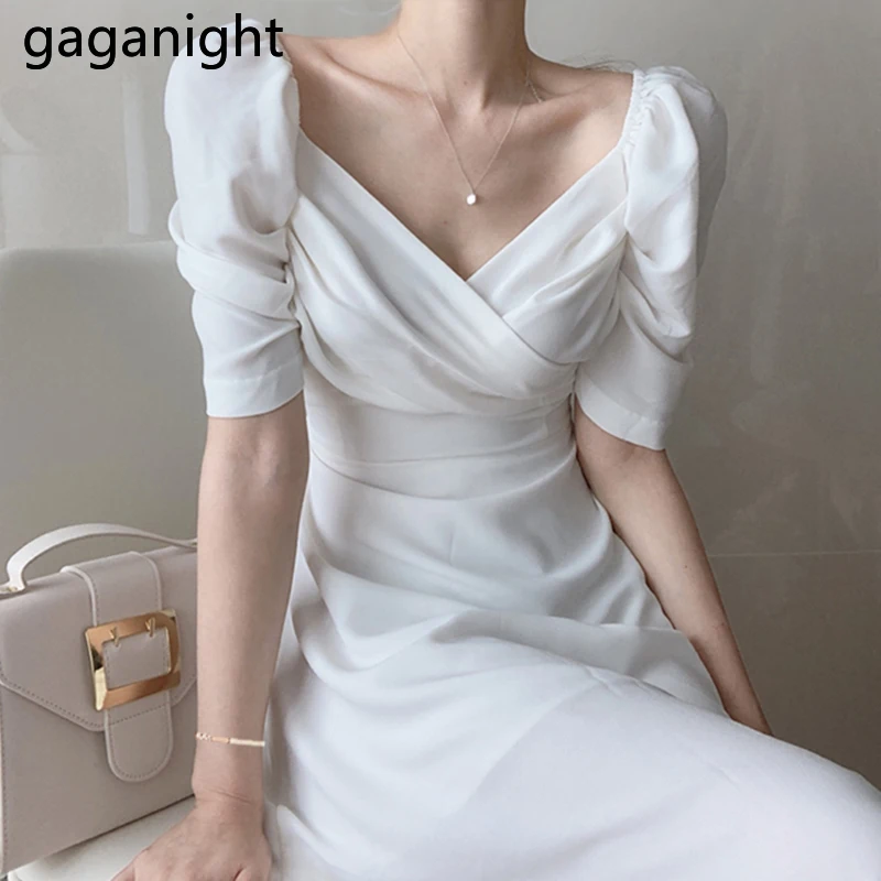 Платье Gaganight женское шифоновое с V-образным вырезом элегантное приталенное