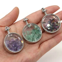natural gem stone round flowing crushed pendant clear quartz amethyst handmade crafts diy necklace jewelry accessories gift make
