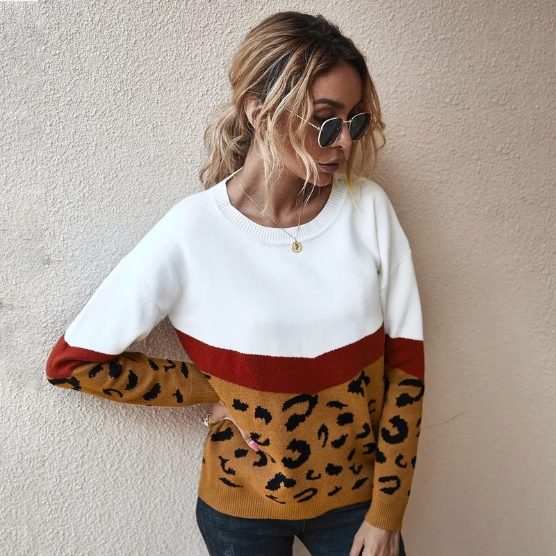 

European and American cross border women's clothing temperament commuting trend of autumn winter leopard print clothes for women