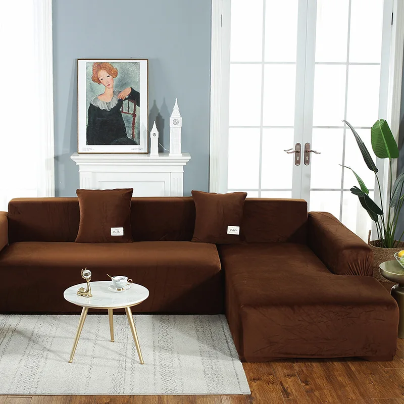 Бархатный толстый плюшевый l-образный чехол для дивана гостиной эластичный