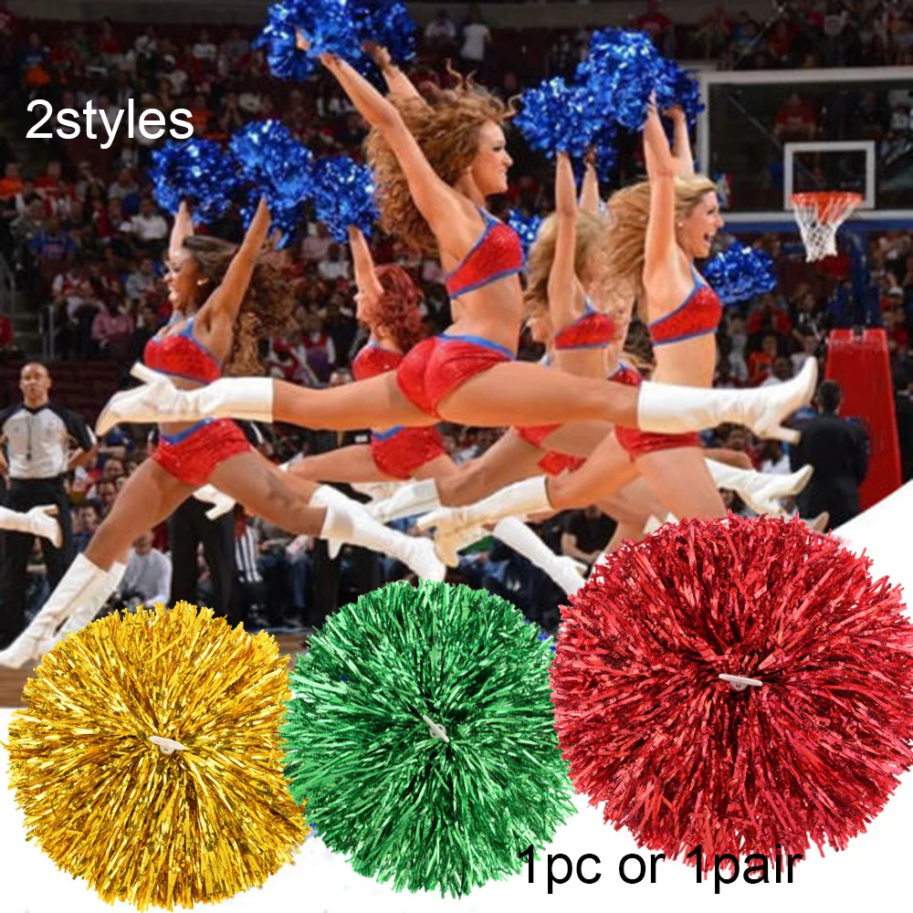 

1PC Plastic Handle Metallic Streamer Pompoms Cheerleading Cheering Pom Pom Ball Cheering Dance Decorator Club Sport Supply
