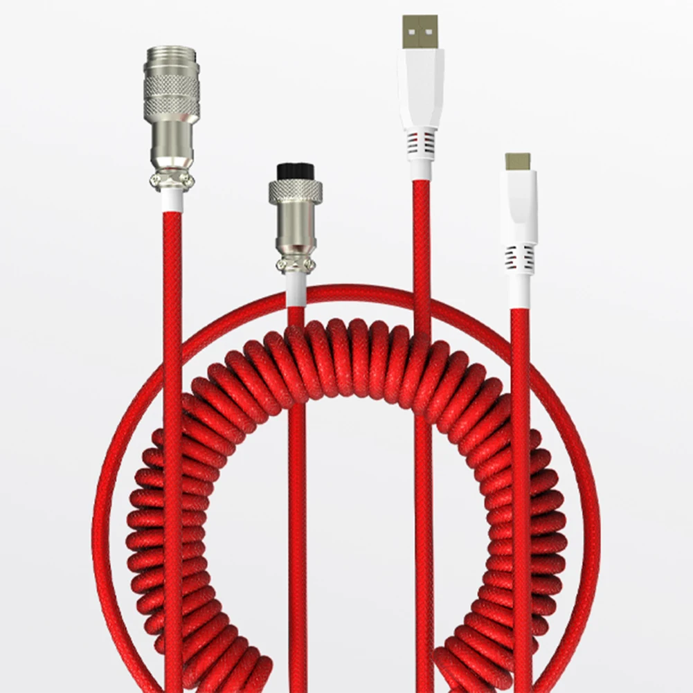 1 8m coiled type c usb cable for mechanical keyboard aviator connector spiral paracord mechanical keyboard aviator cable free global shipping