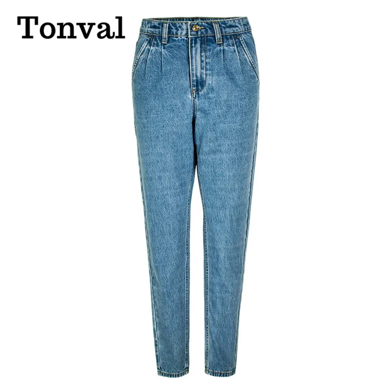 

Tonval Vintage Style High Waist Blue Jeans Pocket Side Women Streetwear Fall Clothes Going Out Slim Blue Jeans