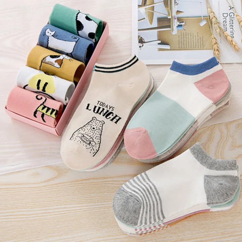 

5 пар, женские хлопковые носки с рисунком кошки