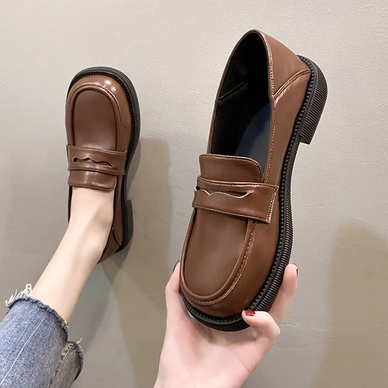 

Womens Loafers Shoes Round Toe Female Footwear Shallow Mouth Casual Sneaker Oxfords British Style Black Flats Slip-on Dress Summ