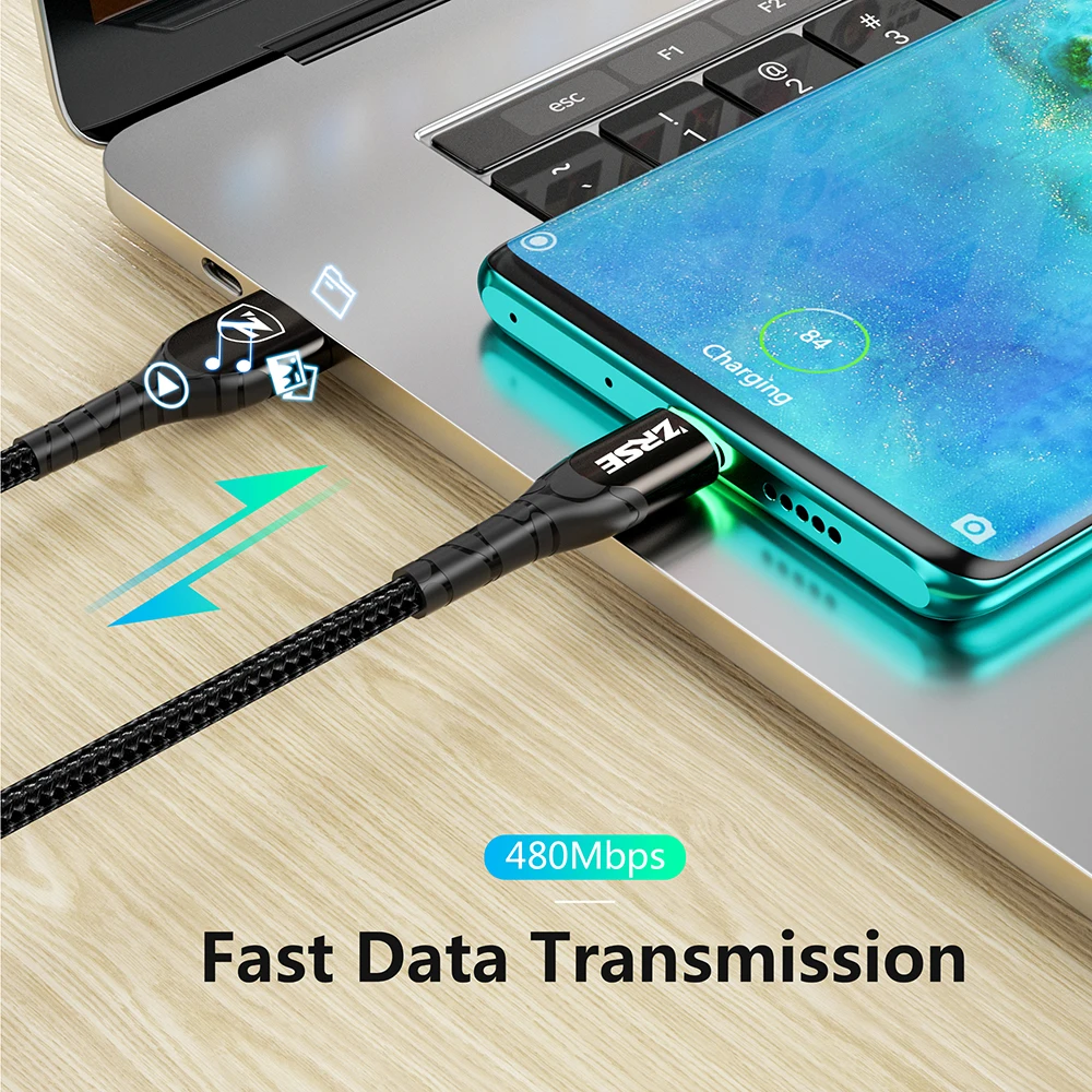 ZRSE светодиодный кабель usb type C 3M 2 м USB-C кабель передачи данных для быстрой зарядки телефона зарядное устройство Шнур для Xiaomi Redmi Note 8 7 huawei P30 Pro P20