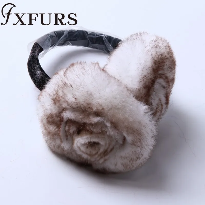 ZDFURS* зимние наушники с натуральным кроличьим мехом, теплые наушники, прекрасная роза, ушные сережки, русские женские, из натурального меха, плюшевые наушники, натуральный мех - Цвет: sunlight
