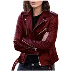 Женская короткая куртка из искусственной кожи, черная, винная, красная, синяя куртка из искусственной кожи, модель GH595 на весну и осень, 2021