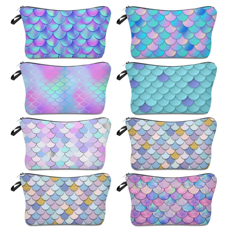

Fish Scales Printed Makeup bag Double-sided Printied Waterproof Travel Cosmetics Bag Zipper Pouch Small Toiletry Organizer K5DA