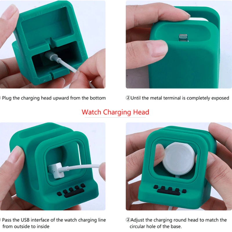 

2 in1 Silicone Stand For Watch/Airpods 2 3 Pro Retro PC Charging Station Stand Charger Induction Dock Accessories Charger Holder